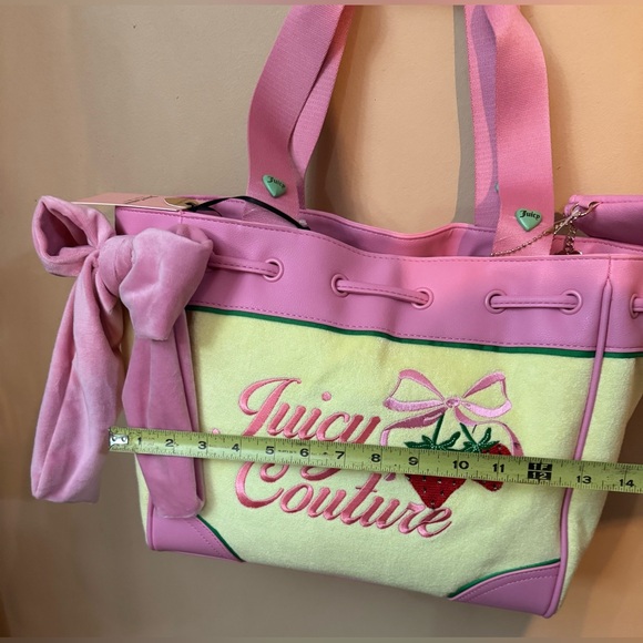 Juicy Couture Pink & Yellow Tote with Bow and Card Holder - Picture 6 of 11